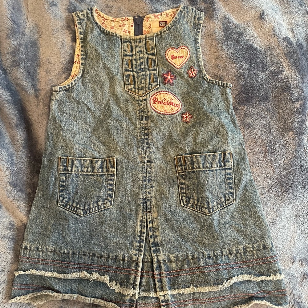 Vintage faded glory Denim Sleeveless Dress with Embroidered Patches